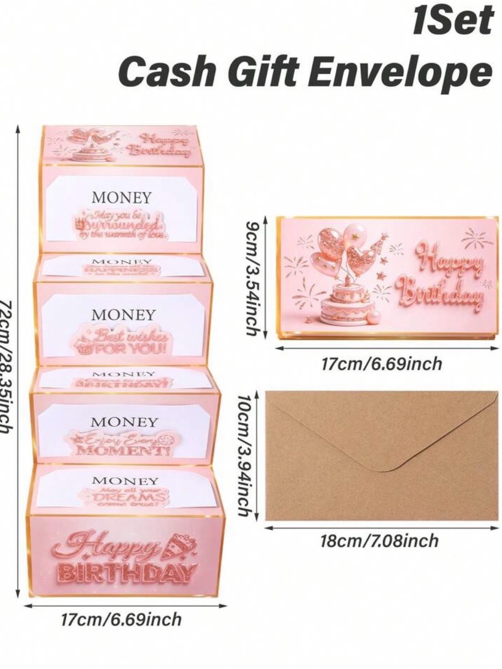 Pink Birthday Card Pack - Money Holder with Envelope. - Picture 7 of 8